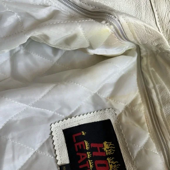 VTG 1990s Hot Leathers Motorcycle CAFE RACER Jacket XL White Pink RACING Stripe‎